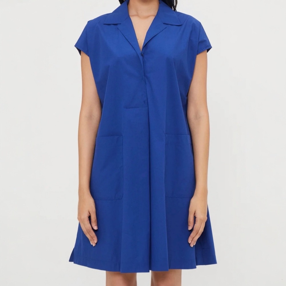 Max‎ Mara Weekend Benny Blue Cotton Sz 4 Poplin Shirt Dress Pockets Lagenlook